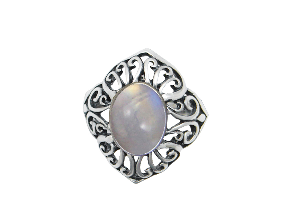Sterling Silver Filigree Ring With Rainbow Moonstone Size 8